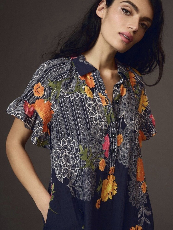 Anthropologie Dresses & Skirts - Anthropologie Navy Midi Dress with Orange & Pink Floral Motif